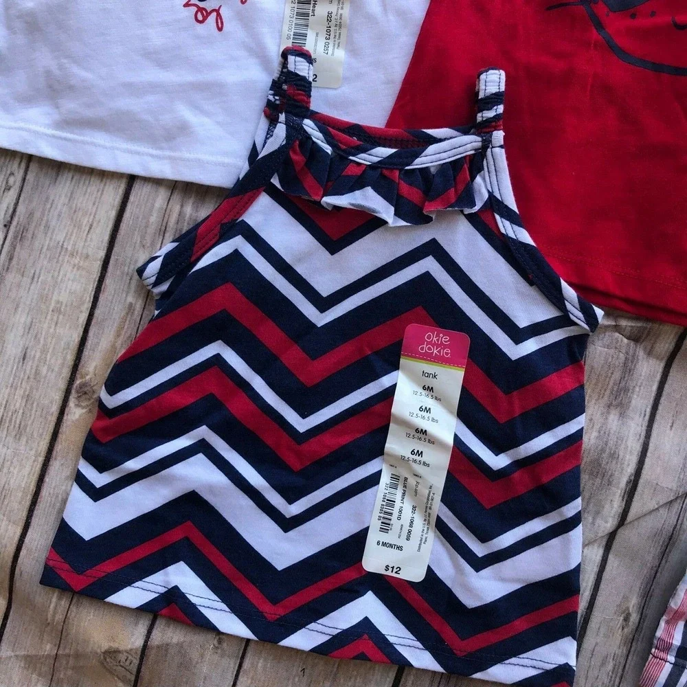 Carter's Okie Dokie Jumping Beans NWT Patriotic Red White Blue Wardrobe 6 mo NEW